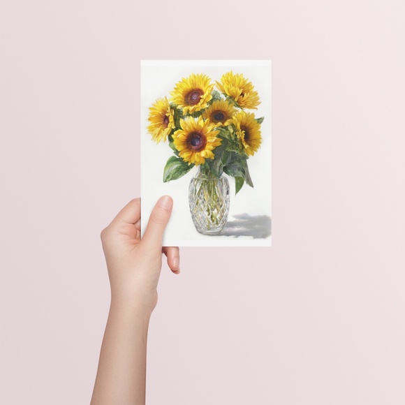 Watercolor Sunflowers in Crystal Vase Wall Art Print, Unframed - Luminous Floral - Picture 5 of 7